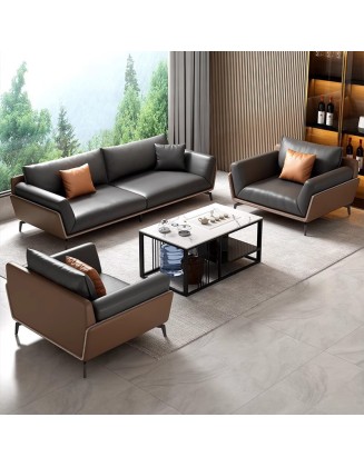 Office sofa set with simple and modern genuine leather manager business boss reception and rest area combination set