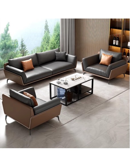 Office sofa set with simple and modern genuine leather manager business boss reception and rest area combination set
