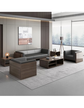 Boss Office Sofa and Coffee Table Set - Simple and Modern Business Reception Three-Seater Sofa