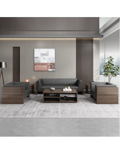 Boss Office Sofa and Coffee Table Set - Simple and Modern Business Reception Three-Seater Sofa