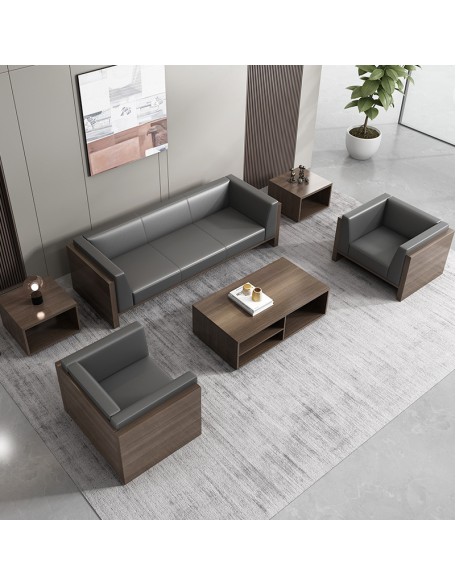 Boss Office Sofa and Coffee Table Set - Simple and Modern Business Reception Three-Seater Sofa