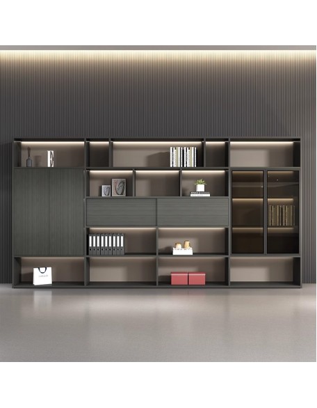 Luxury wooden filing cabinet for office documents, storage cabinet for books, background cabinet for manager's office