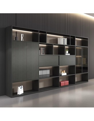 Luxury wooden filing cabinet for office documents, storage cabinet for books, background cabinet for manager's office