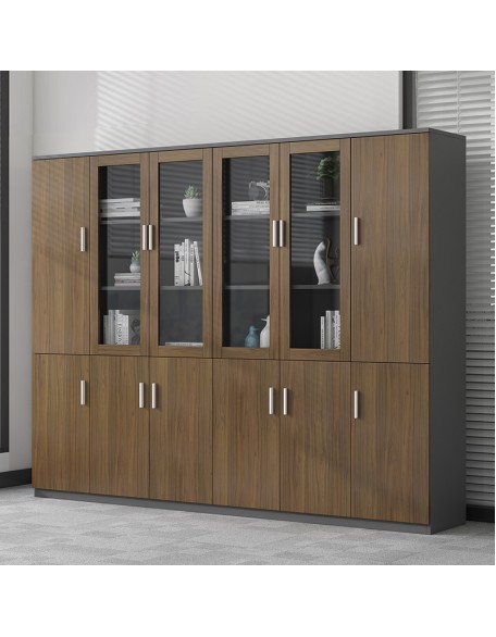Wooden filing cabinet, modern minimalist archive cabinet, storage cabinet, bookcase, glass door, lockable office cabinet