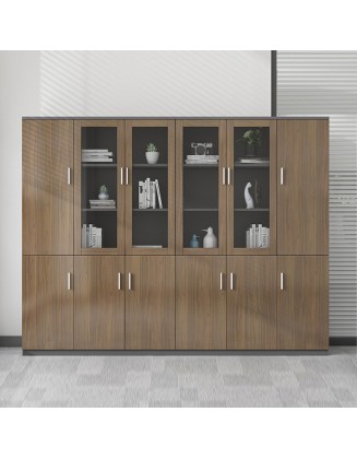 Wooden filing cabinet, modern minimalist archive cabinet, storage cabinet, bookcase, glass door, lockable office cabinet