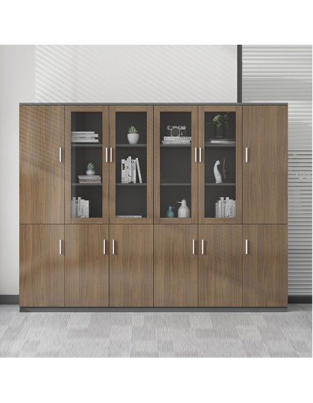 Wooden filing cabinet, modern minimalist archive cabinet, storage cabinet, bookcase, glass door, lockable office cabinet