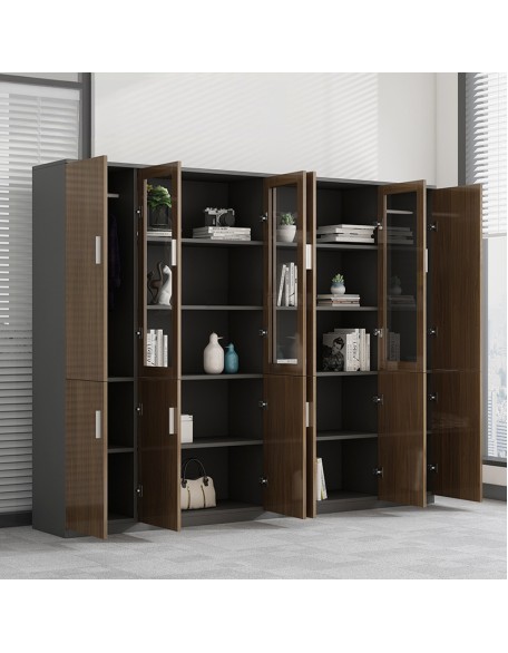 Wooden filing cabinet, modern minimalist archive cabinet, storage cabinet, bookcase, glass door, lockable office cabinet
