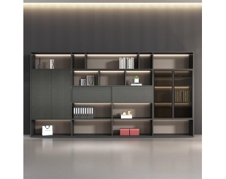 Luxury wooden filing cabinet for office documents, storage cabinet for books, background cabinet for manager's office