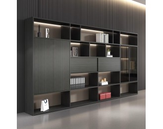 Luxury wooden filing cabinet for office documents, storage cabinet for books, background cabinet for manager's office